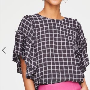 LOFT windowpane ruffle dolman sleeve blouse/top